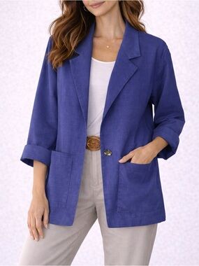 Regina Porter 100% Linen Purple Blazer Jacket Size 12 Vintage